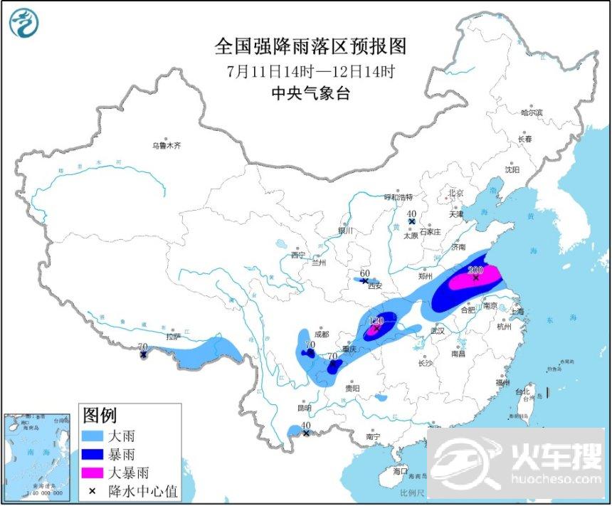 暴雨黄色预警 安徽江苏重庆等地部分地区有大暴雨1